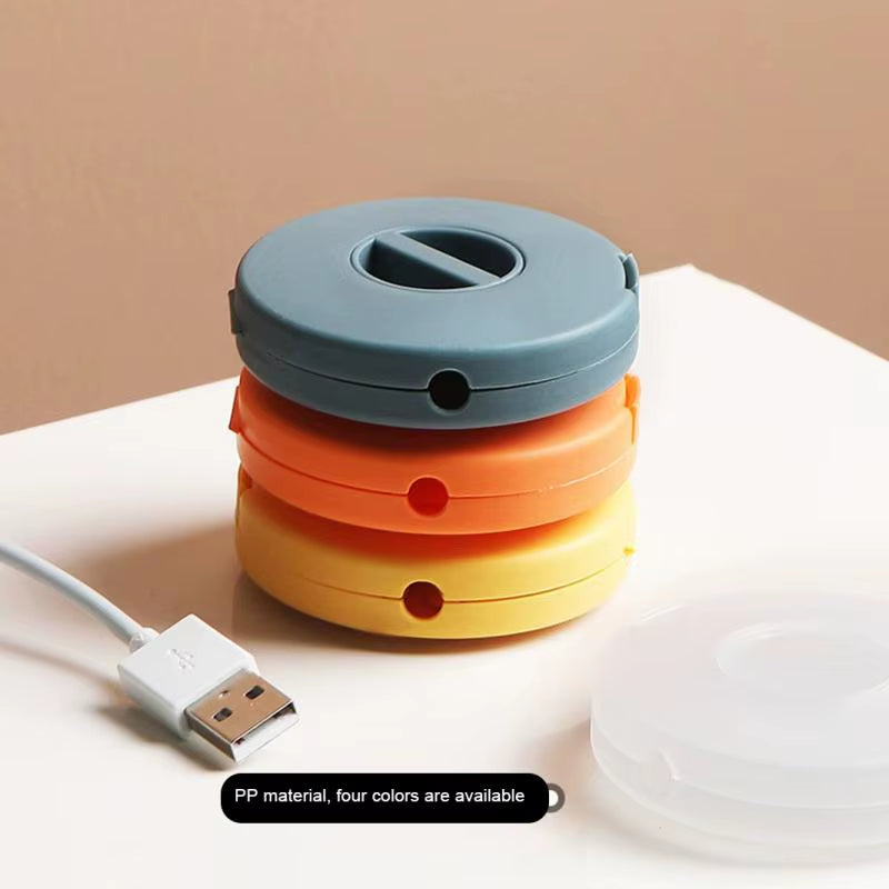 1PC Portable round Rotatable Data Cable Organizer Storage Box Winder for Mobile Phone Charging Cable Winder Thread Management